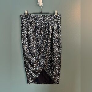 Hugo Boss Skirt Small Navy and Silver Sequin Pencil Skirt